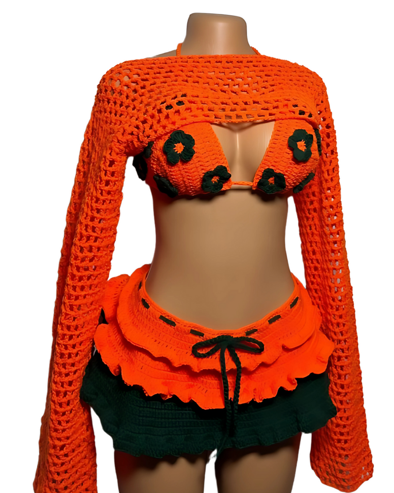 Floral Crochet Set – Vibrant and Exclusive 🌼🧡