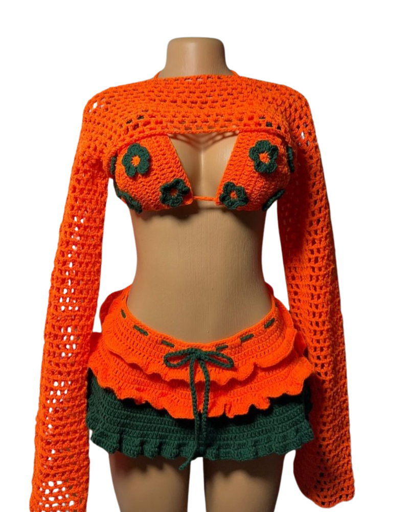 Floral Crochet Set – Vibrant and Exclusive 🌼🧡