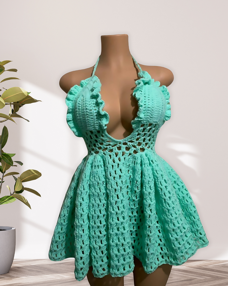 Vestido de Crochê Elegante – Design Romântico 💚✨