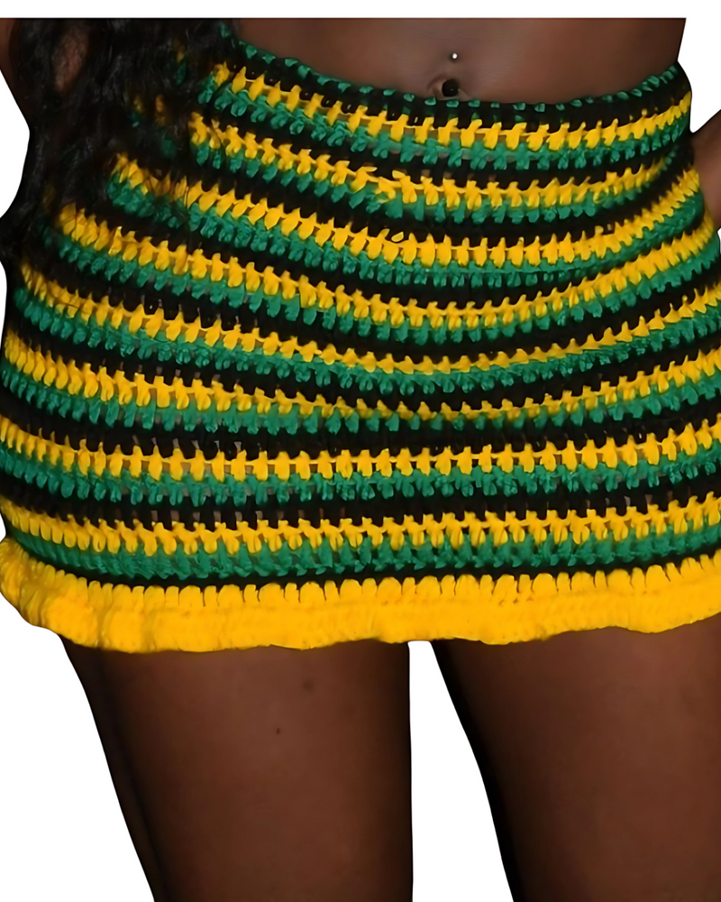 Crochet Mini Skirt – Reggae Style 🇯🇲🔥